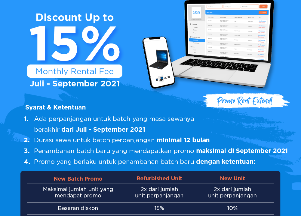 Promo diskon 15% biaya sewa di Asani