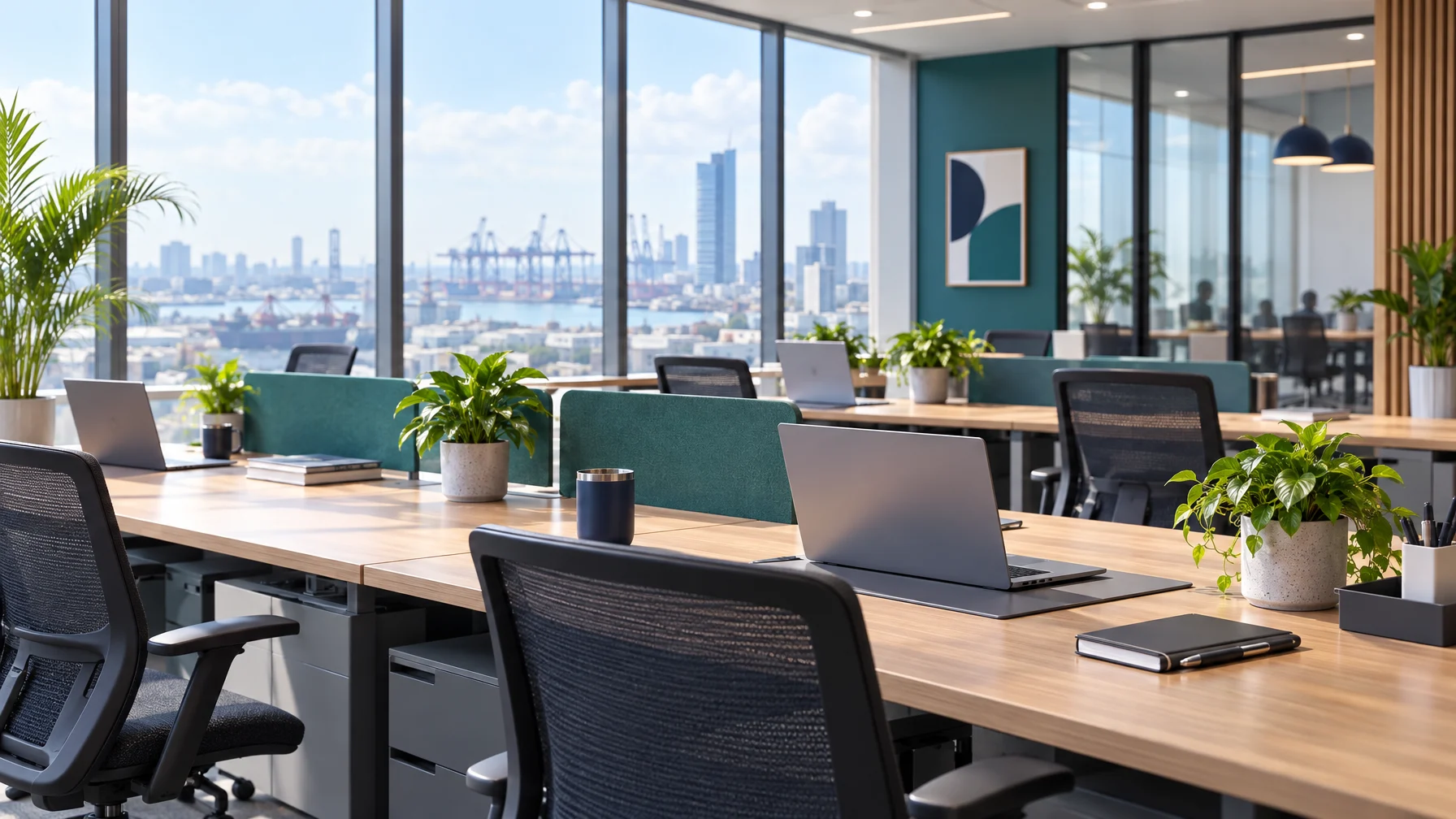 Kantor modern dengan laptop bisnis siap untuk tim project B2B di Surabaya