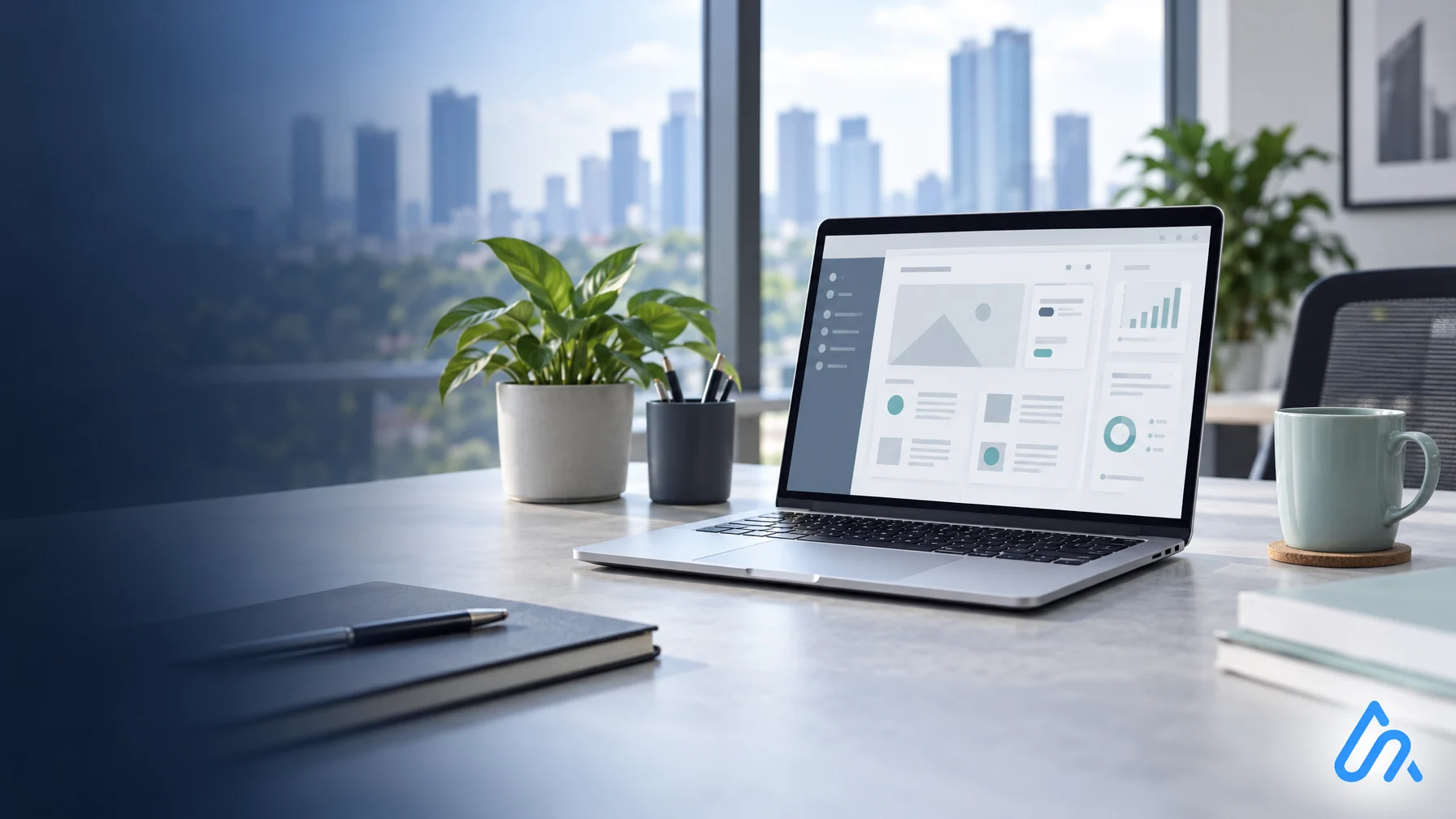 MacBook di meja kantor untuk tim design dan developer, sewa B2B ASANI